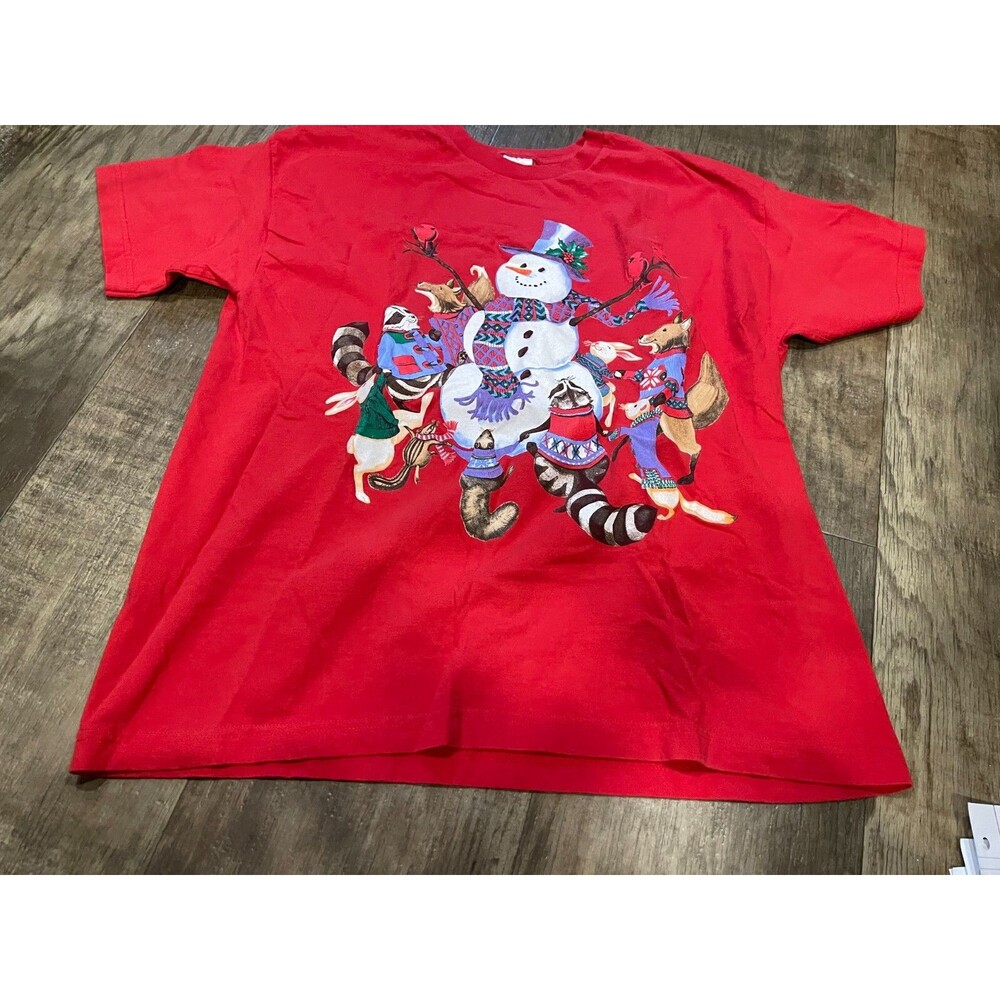 Atlas Sportswear Christmas Shirt Adult XL Red Snowman Animals Graphic Holiday